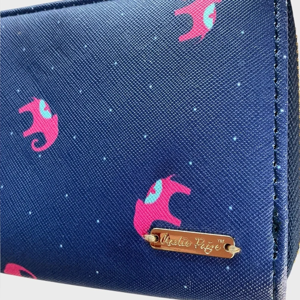 Charlie Paige Elephant Print Zip Around Wallet Navy Pink Long Wallet